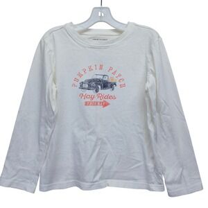Janie and Jack Kids Pumpkin Patch Hay Rides Long Sleeve Graphic Tee White Size 6